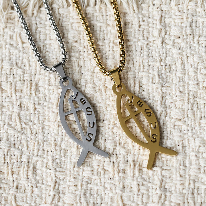 Modern Jesus Fish Ichthus Statement Necklace: Emblem Of Devotion & Spiritual Strength