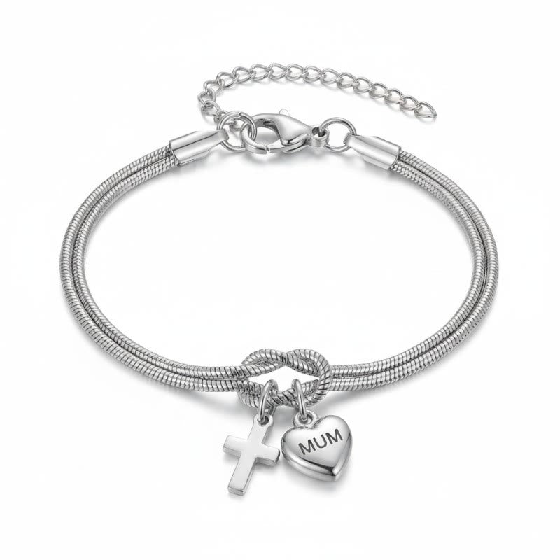 Knot of Love Cross Heart Charm Adjustable Bracelet: Emblem of Devotion & Divine Grace