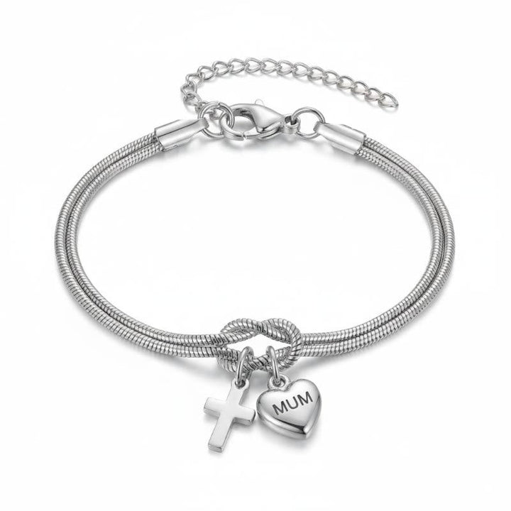 Knot of Love Cross Heart Charm Adjustable Bracelet: Emblem of Devotion & Divine Grace