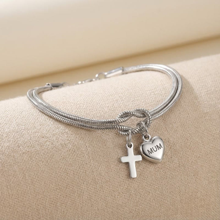 Knot of Love Cross Heart Charm Adjustable Bracelet: Emblem of Devotion & Divine Grace