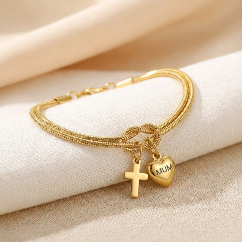 Knot of Love Cross Heart Charm Adjustable Bracelet: Emblem of Devotion & Divine Grace