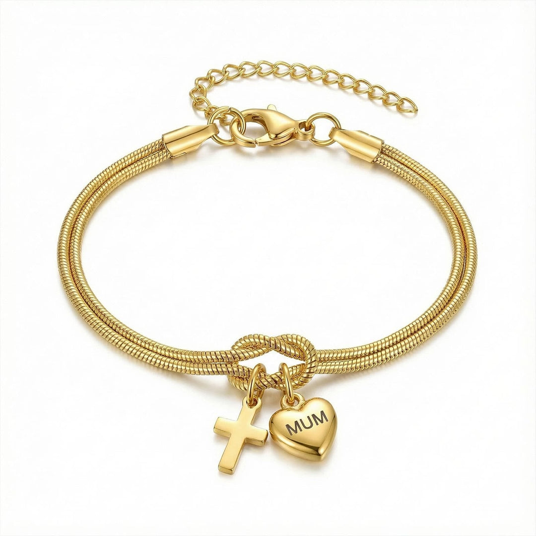 Knot of Love Cross Heart Charm Adjustable Bracelet: Emblem of Devotion & Divine Grace