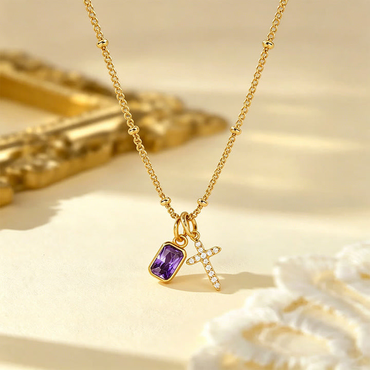 Sacred Cross & Rectangular Gem Charm Faith Necklace: Symbol Of Divine Grace & Devotion