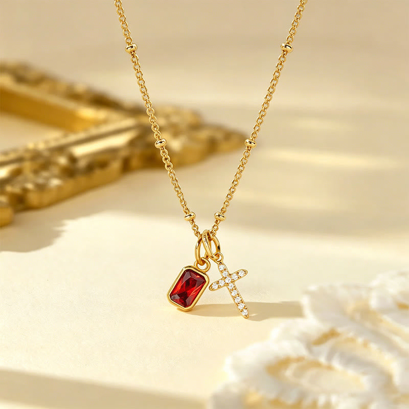 Sacred Cross & Rectangular Gem Charm Faith Necklace: Symbol Of Divine Grace & Devotion
