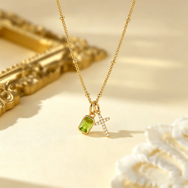 Sacred Cross & Rectangular Gem Charm Faith Necklace: Symbol Of Divine Grace & Devotion