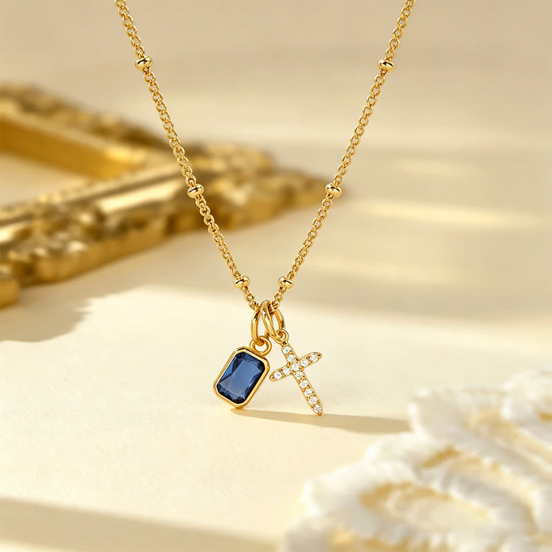 Sacred Cross & Rectangular Gem Charm Faith Necklace: Symbol Of Divine Grace & Devotion