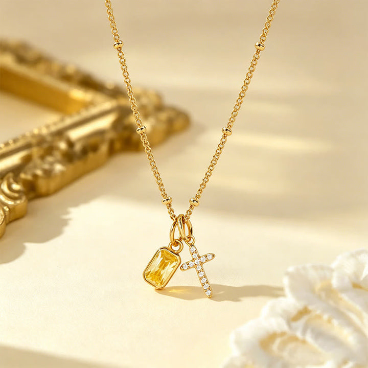 Sacred Cross & Rectangular Gem Charm Faith Necklace: Symbol Of Divine Grace & Devotion