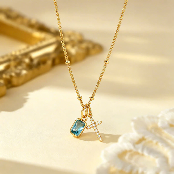 Sacred Cross & Rectangular Gem Charm Faith Necklace: Symbol Of Divine Grace & Devotion