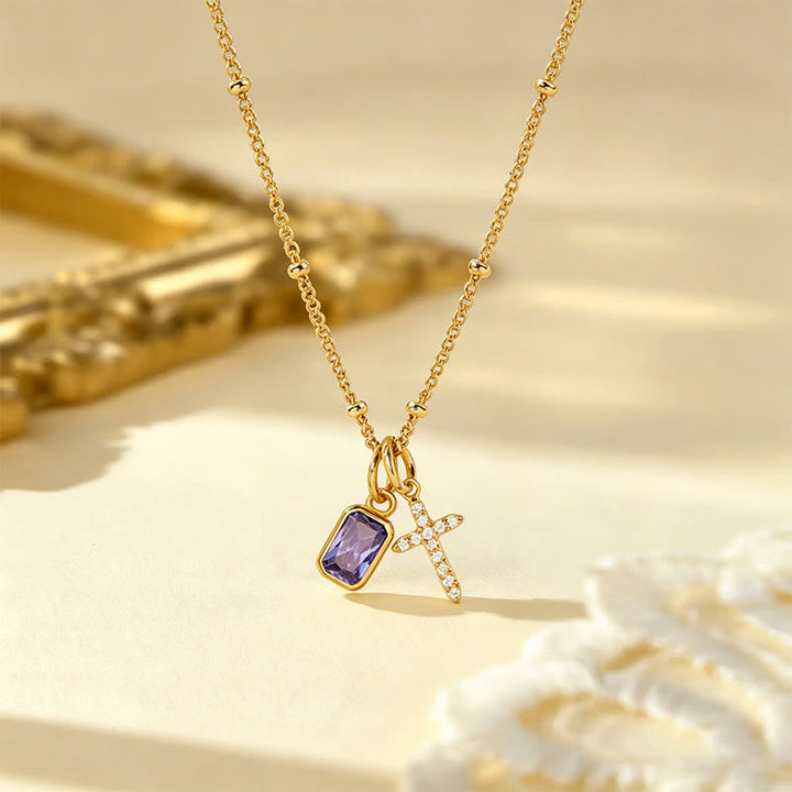 Sacred Cross & Rectangular Gem Charm Faith Necklace: Symbol Of Divine Grace & Devotion