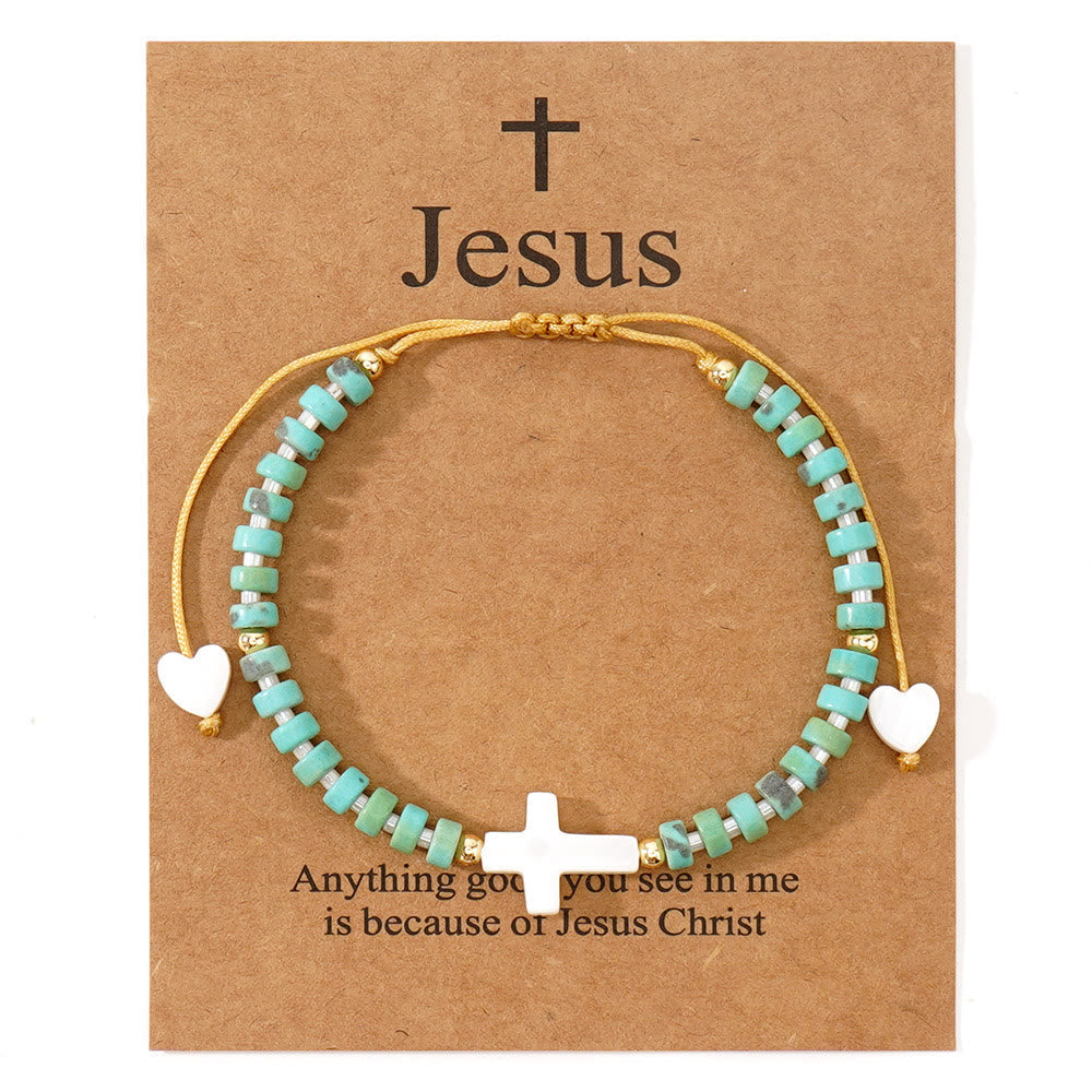 Hollow Cross Natural Stone Bead Friendship Bracelet: Icon of Spiritual Devotion