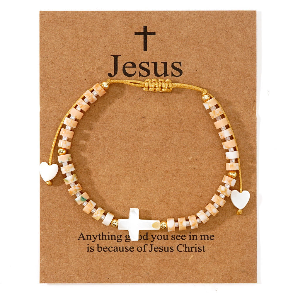 Hollow Cross Natural Stone Bead Friendship Bracelet: Icon of Spiritual Devotion