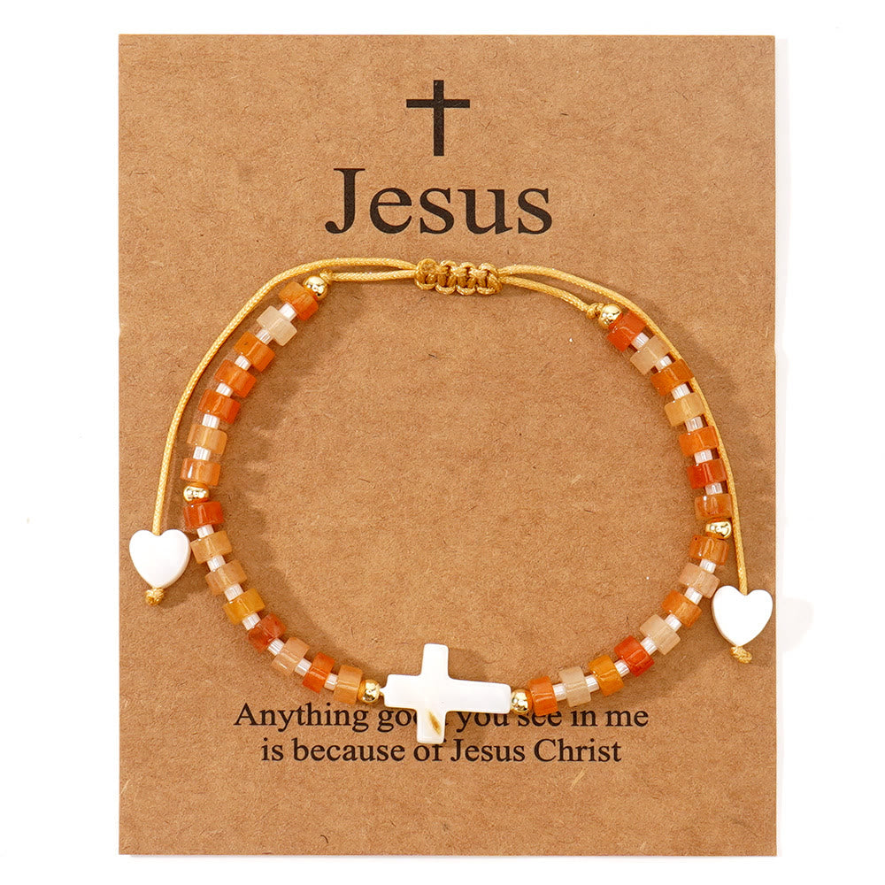 Hollow Cross Natural Stone Bead Friendship Bracelet: Icon of Spiritual Devotion