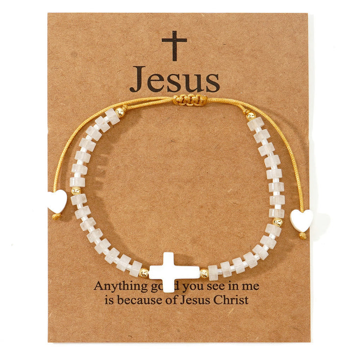 Hollow Cross Natural Stone Bead Friendship Bracelet: Icon of Spiritual Devotion