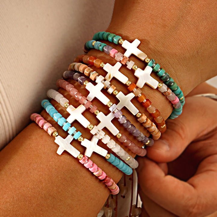 Hollow Cross Natural Stone Bead Friendship Bracelet: Icon of Spiritual Devotion