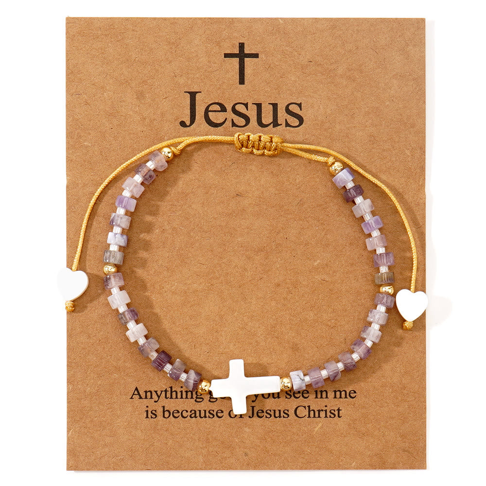 Hollow Cross Natural Stone Bead Friendship Bracelet: Icon of Spiritual Devotion