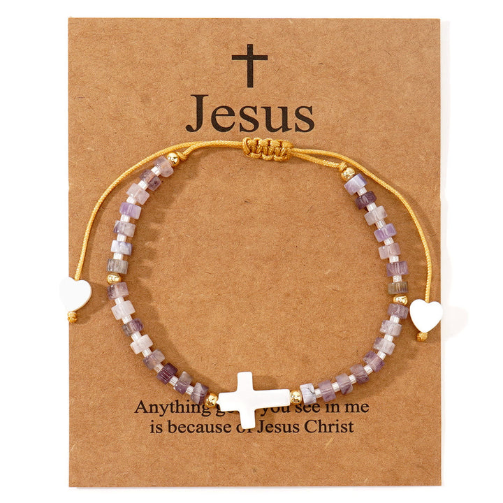 Hollow Cross Natural Stone Bead Friendship Bracelet: Icon of Spiritual Devotion