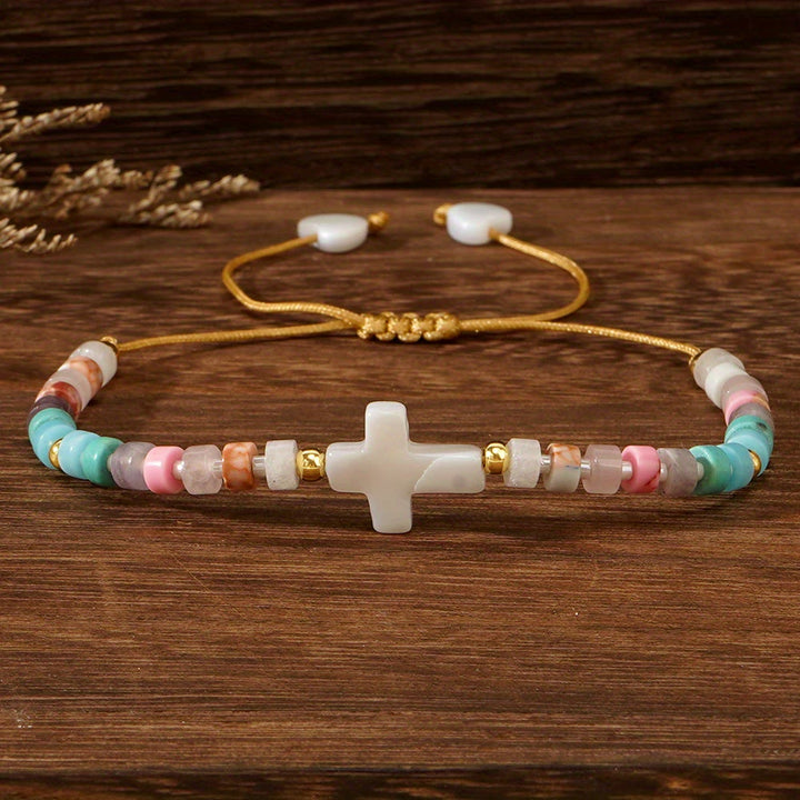 Hollow Cross Natural Stone Bead Friendship Bracelet: Icon of Spiritual Devotion