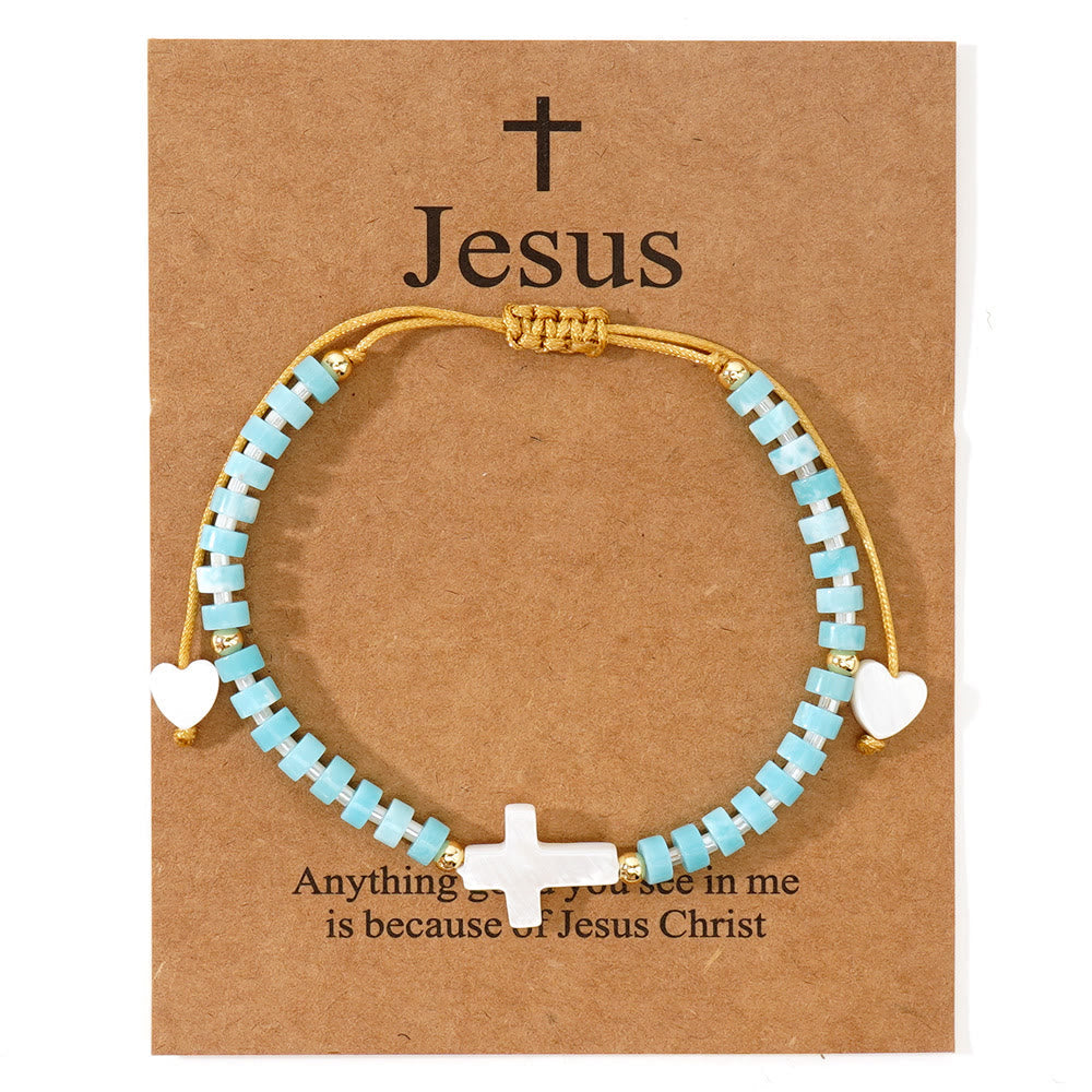 Hollow Cross Natural Stone Bead Friendship Bracelet: Icon of Spiritual Devotion