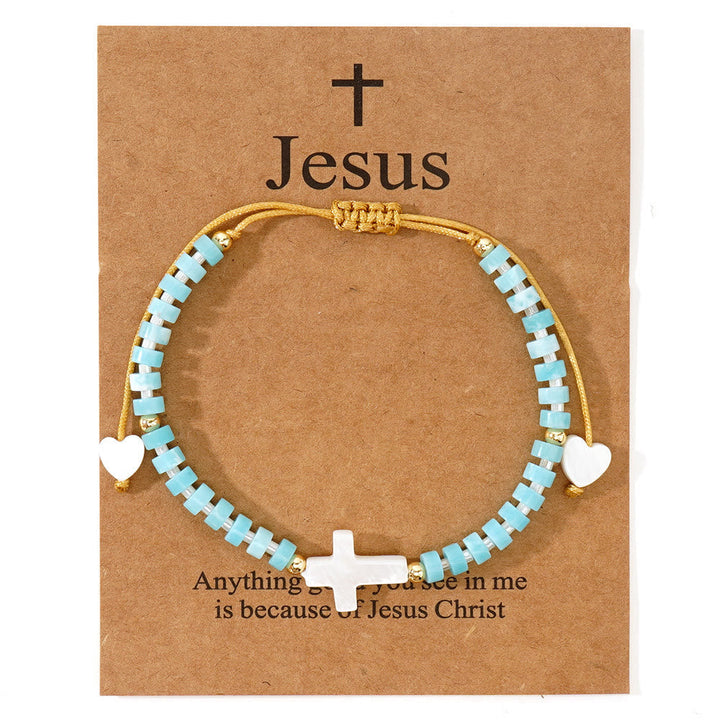 Hollow Cross Natural Stone Bead Friendship Bracelet: Icon of Spiritual Devotion