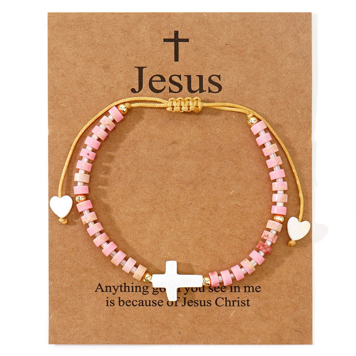 Hollow Cross Natural Stone Bead Friendship Bracelet: Icon of Spiritual Devotion