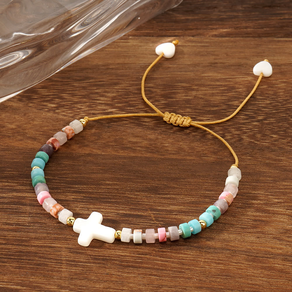 Hollow Cross Natural Stone Bead Friendship Bracelet: Icon of Spiritual Devotion
