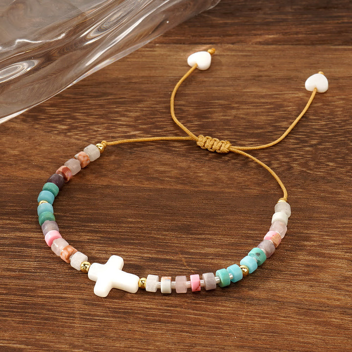Hollow Cross Natural Stone Bead Friendship Bracelet: Icon of Spiritual Devotion