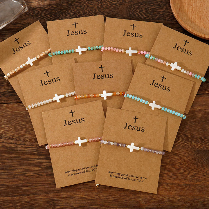 Hollow Cross Natural Stone Bead Friendship Bracelet: Icon of Spiritual Devotion