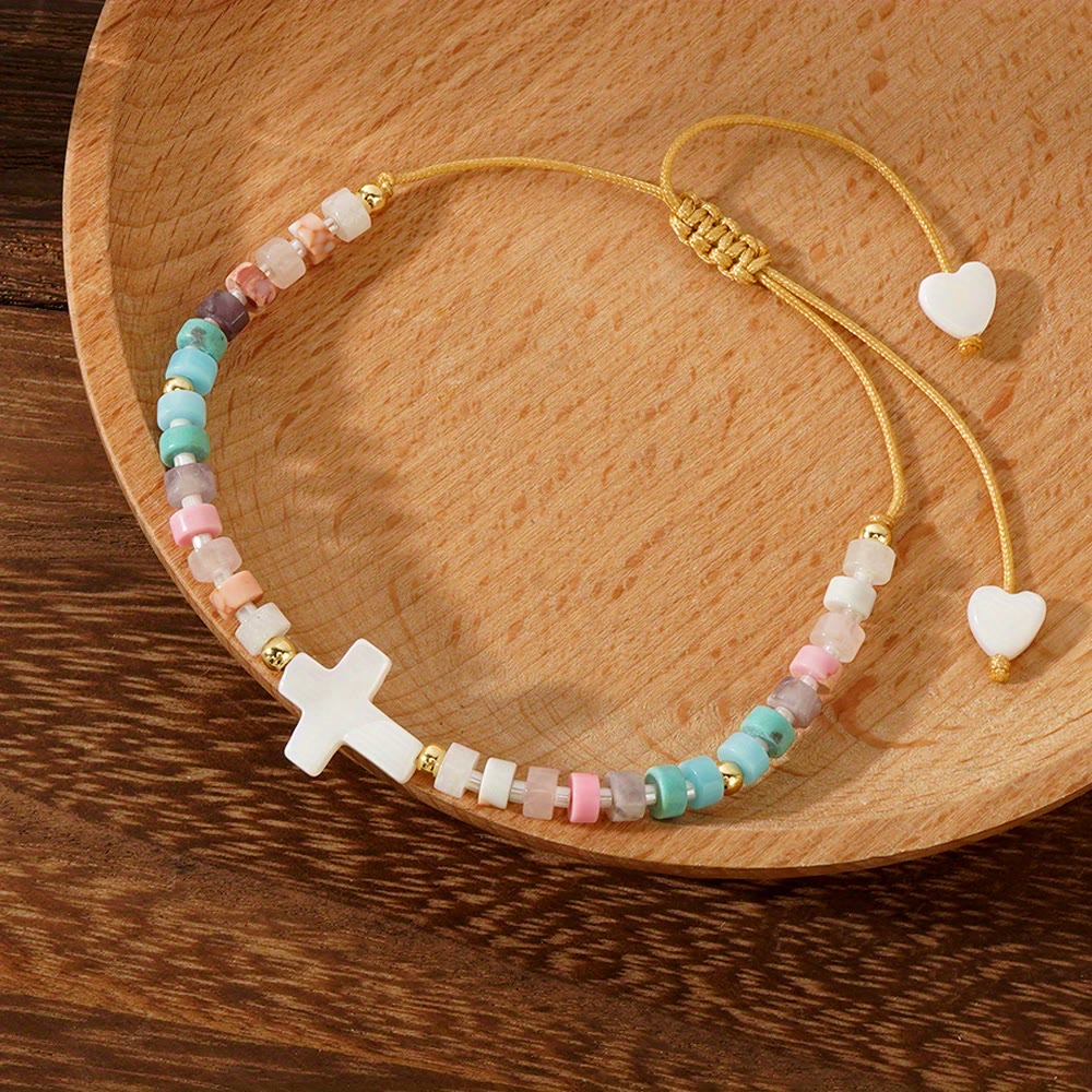 Hollow Cross Natural Stone Bead Friendship Bracelet: Icon of Spiritual Devotion