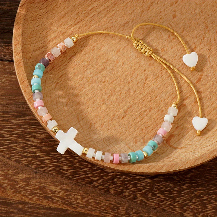 Hollow Cross Natural Stone Bead Friendship Bracelet: Icon of Spiritual Devotion