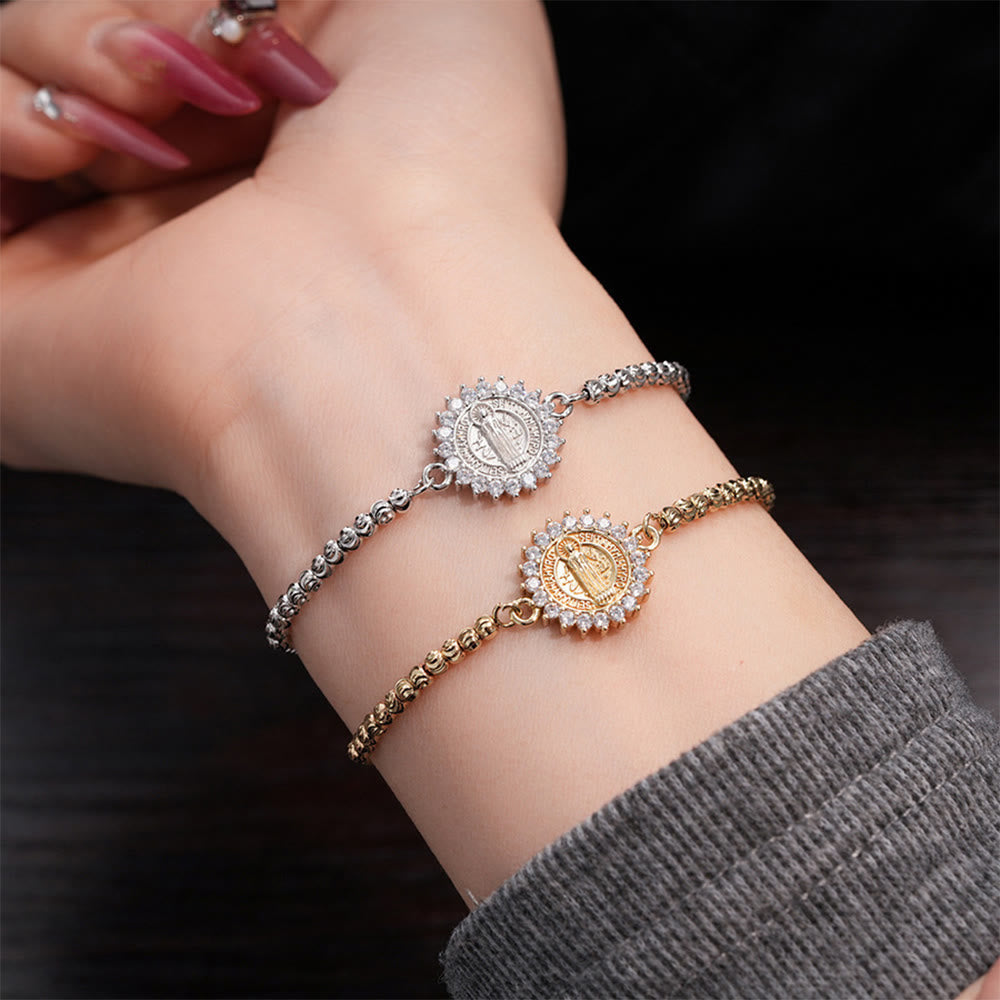 Our Lady Miraculous Medal Halo Cz Beaded Bracelet: Emblem Of Divine Protection & Grace