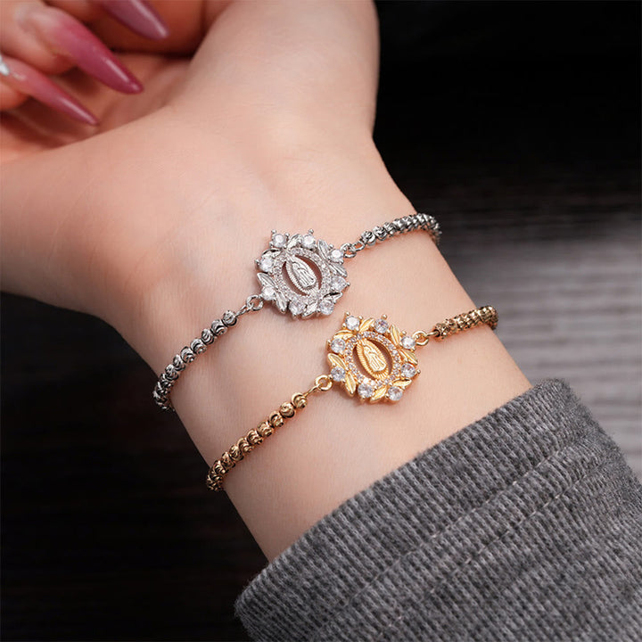 Our Lady Miraculous Medal Halo Cz Beaded Bracelet: Emblem Of Divine Protection & Grace