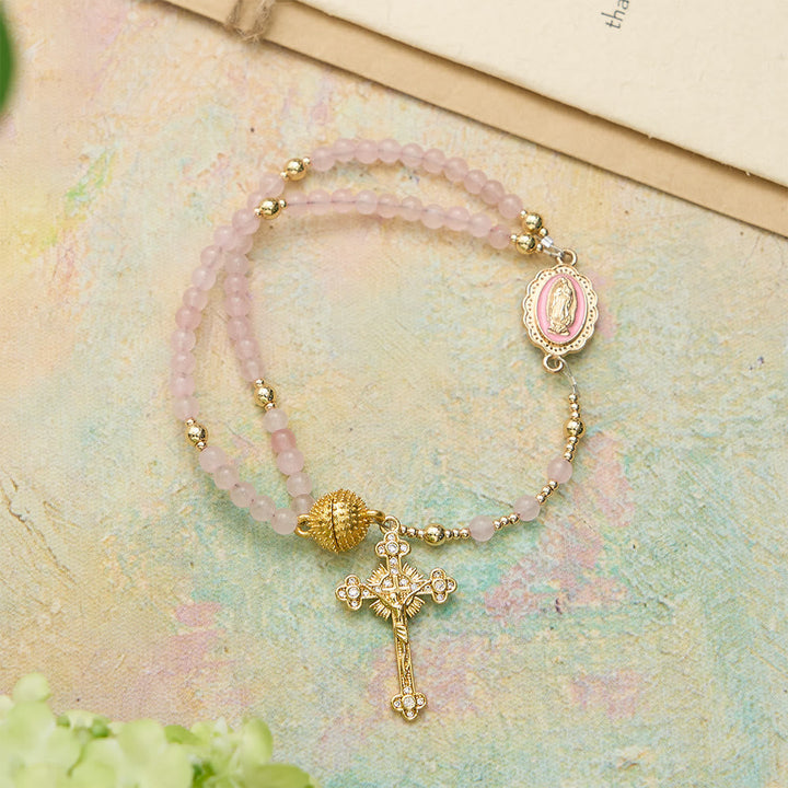 Magnetic Strawberry Agate Rosary Bracelet: Emblem of Divine Grace & Purity