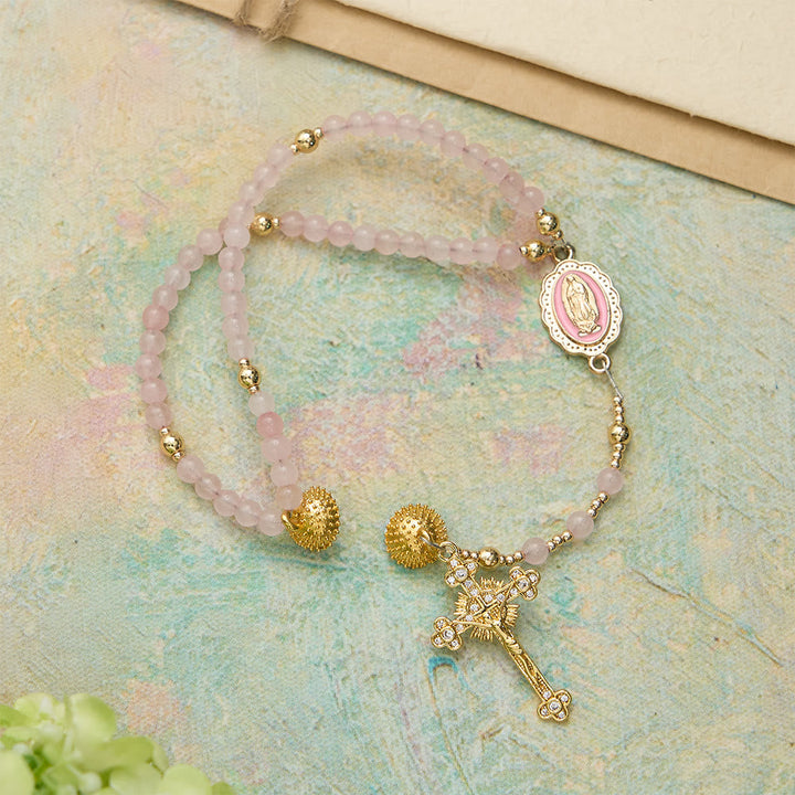 Magnetic Strawberry Agate Rosary Bracelet: Emblem of Divine Grace & Purity
