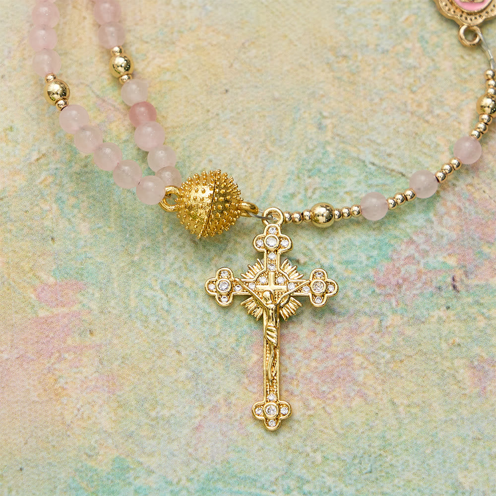 Magnetic Strawberry Agate Rosary Bracelet: Emblem of Divine Grace & Purity