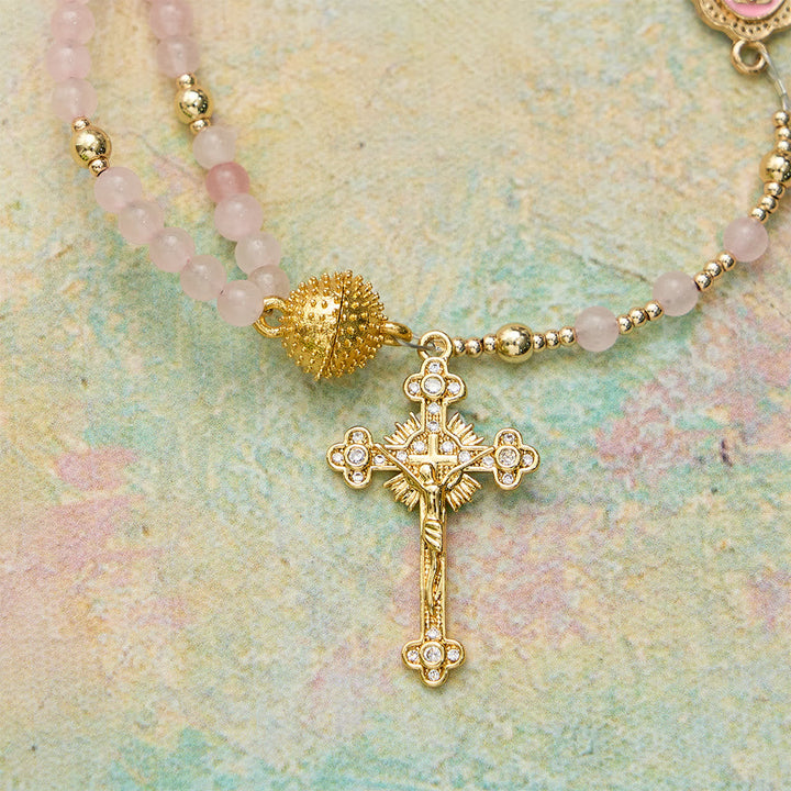 Magnetic Strawberry Agate Rosary Bracelet: Emblem of Divine Grace & Purity