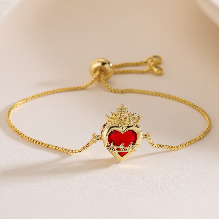 Elegant Sacred Heart Devotion Bracelet: Embodying Christ's Love And Spiritual Strength