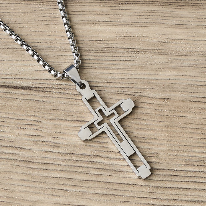 Geometric Hollow Cross Statement Necklace: Emblem Of Devotion & Spiritual Guidance