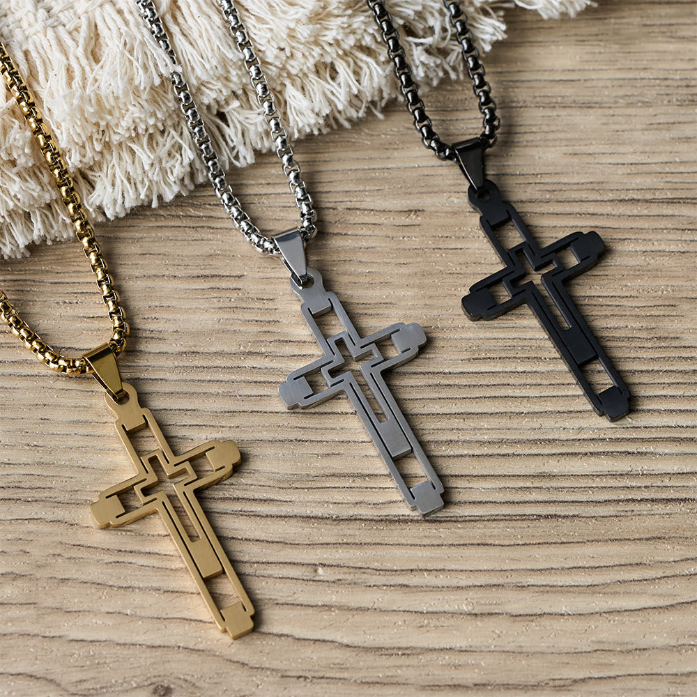 Geometric Hollow Cross Statement Necklace: Emblem Of Devotion & Spiritual Guidance