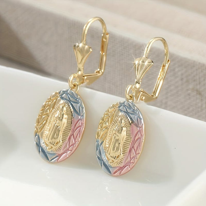 Ornate Our Lady Oval Drop Earrings: Embodying Maternal Grace & Divine Protection