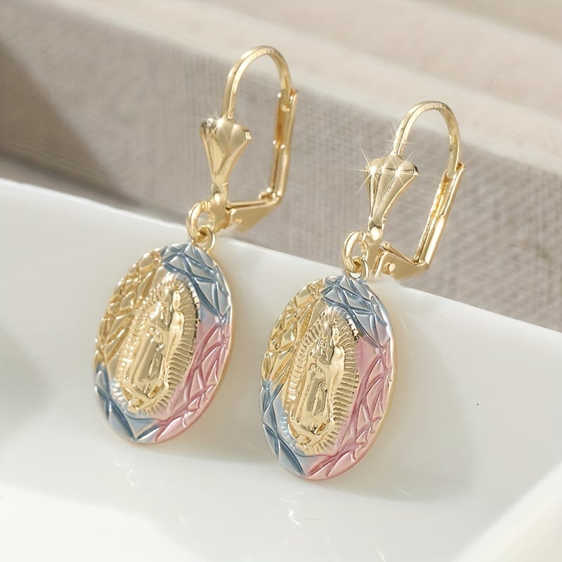 Ornate Our Lady Oval Drop Earrings: Embodying Maternal Grace & Divine Protection VIP