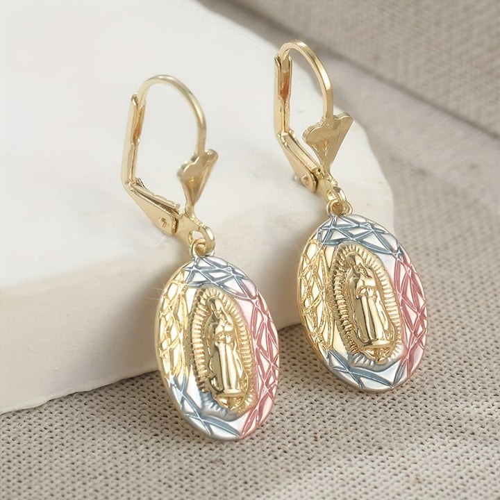 Ornate Our Lady Oval Drop Earrings: Embodying Maternal Grace & Divine Protection