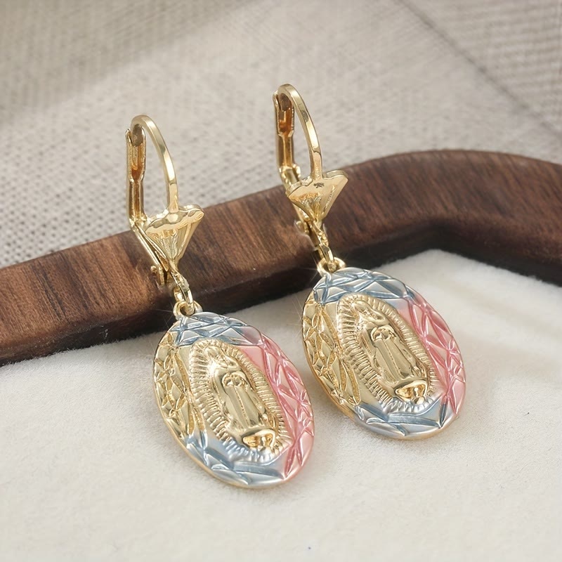 Ornate Our Lady Oval Drop Earrings: Embodying Maternal Grace & Divine Protection VIP