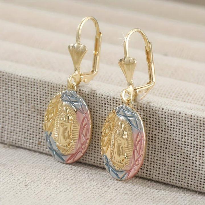 Ornate Our Lady Oval Drop Earrings: Embodying Maternal Grace & Divine Protection VIP