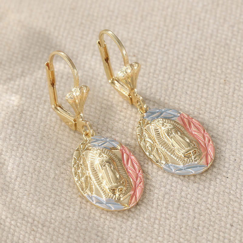 Ornate Our Lady Oval Drop Earrings: Embodying Maternal Grace & Divine Protection VIP