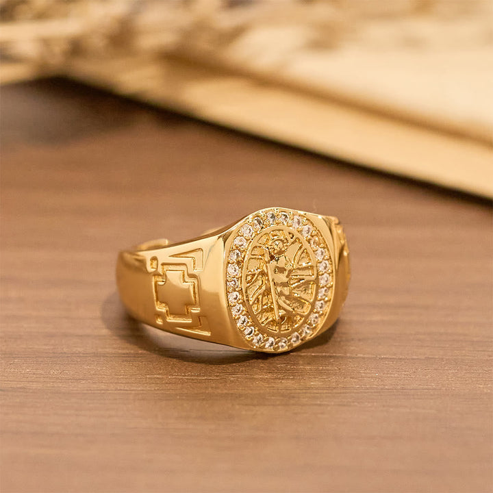 Ornate St. Jude Statement Ring: Emblem of Redemption & Spiritual Protection
