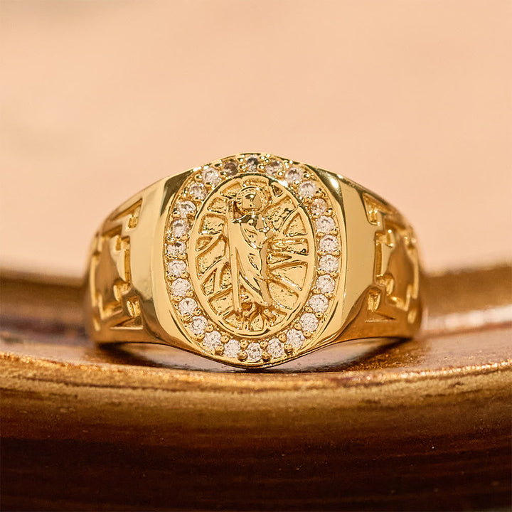 Ornate St. Jude Statement Ring: Emblem of Redemption & Spiritual Protection