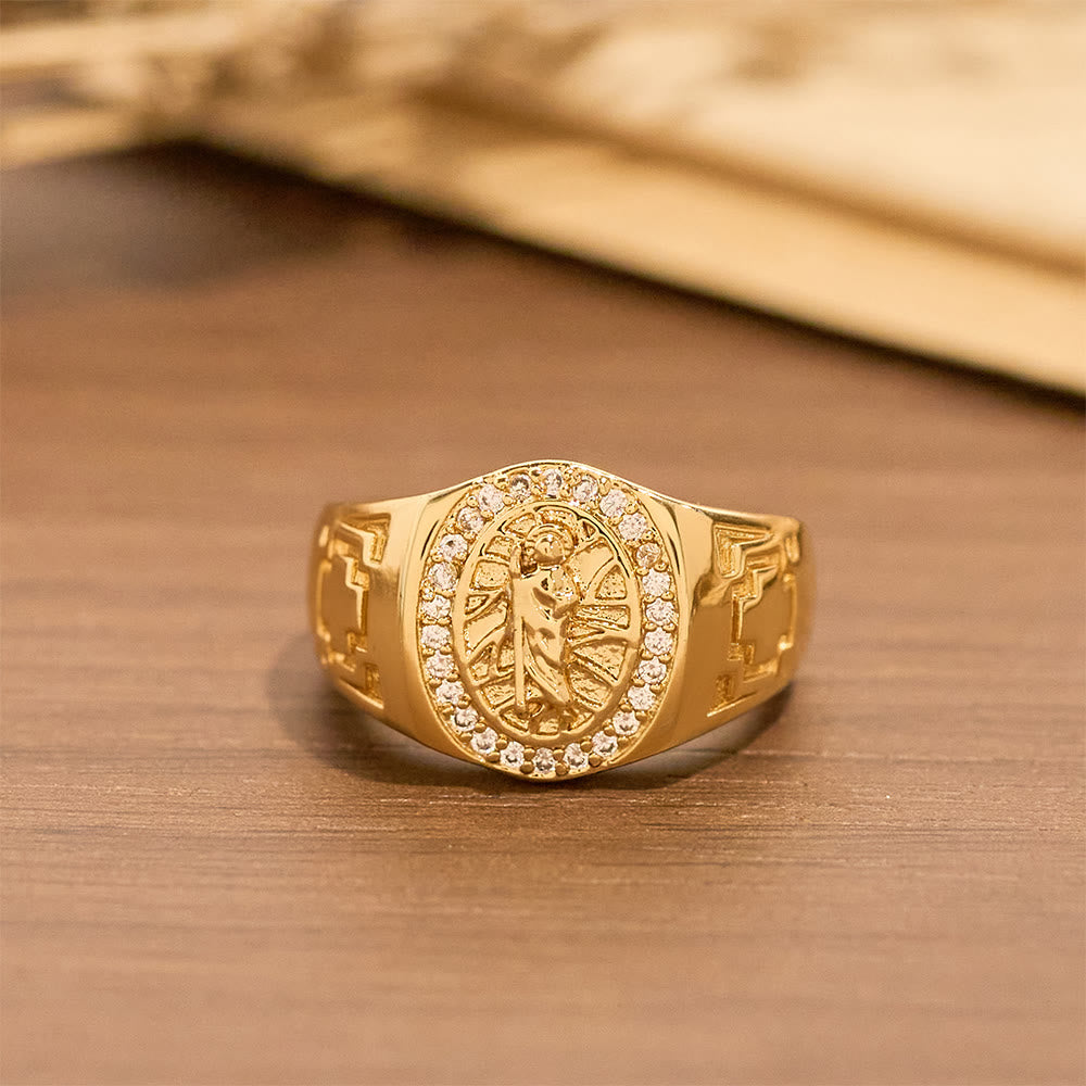 Ornate St. Jude Statement Ring: Emblem of Redemption & Spiritual Protection