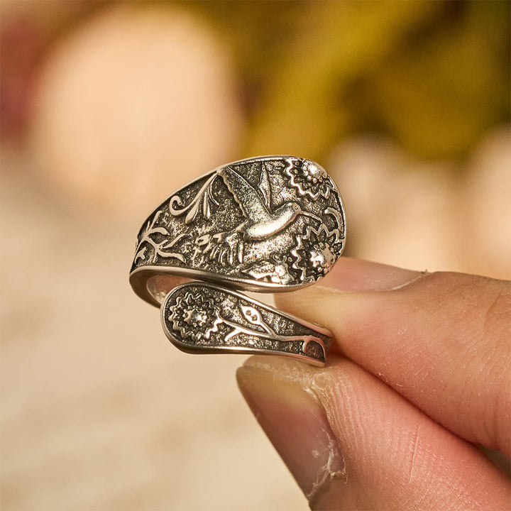 Hummingbird Holy Spirit Adjustable Wrap Ring: Emblem of Divine Grace & Natural Joy