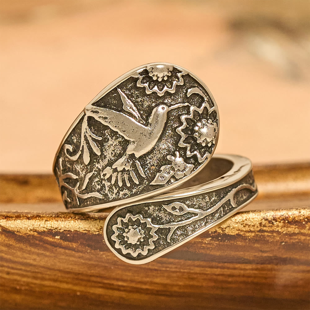 Hummingbird Holy Spirit Adjustable Wrap Ring: Emblem of Divine Grace & Natural Joy