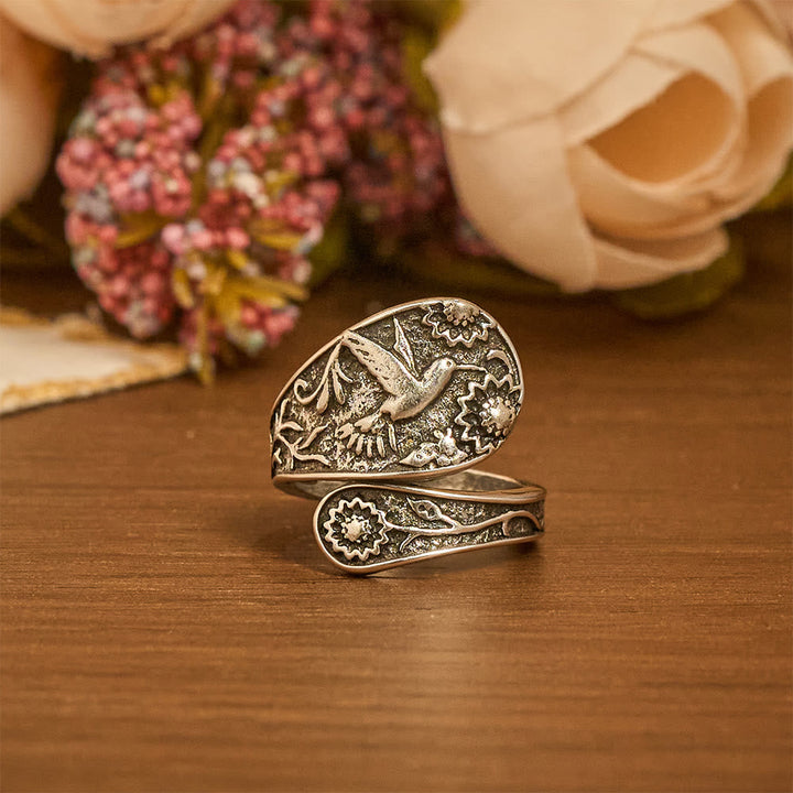 Hummingbird Holy Spirit Adjustable Wrap Ring: Emblem of Divine Grace & Natural Joy